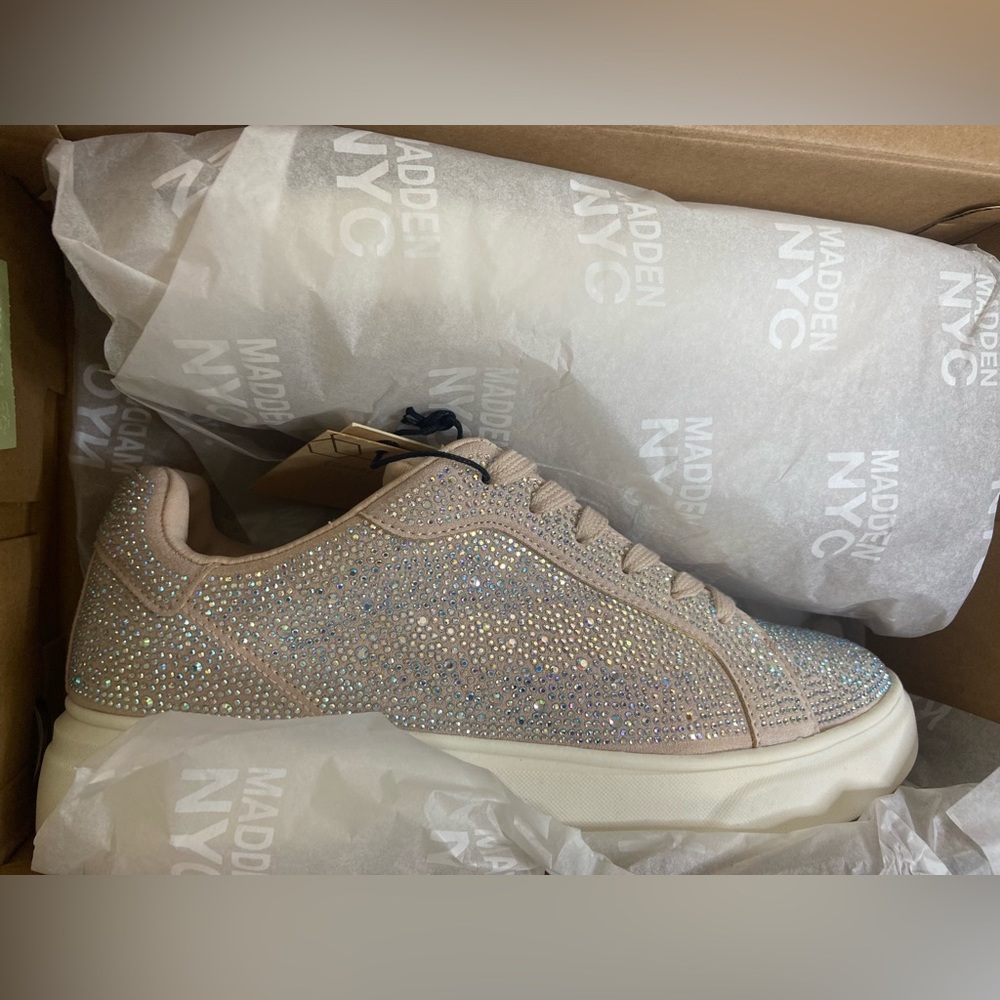 NEW Women’s Madden NYC rhinestone tennis shoes blush colored EASTER summer pink